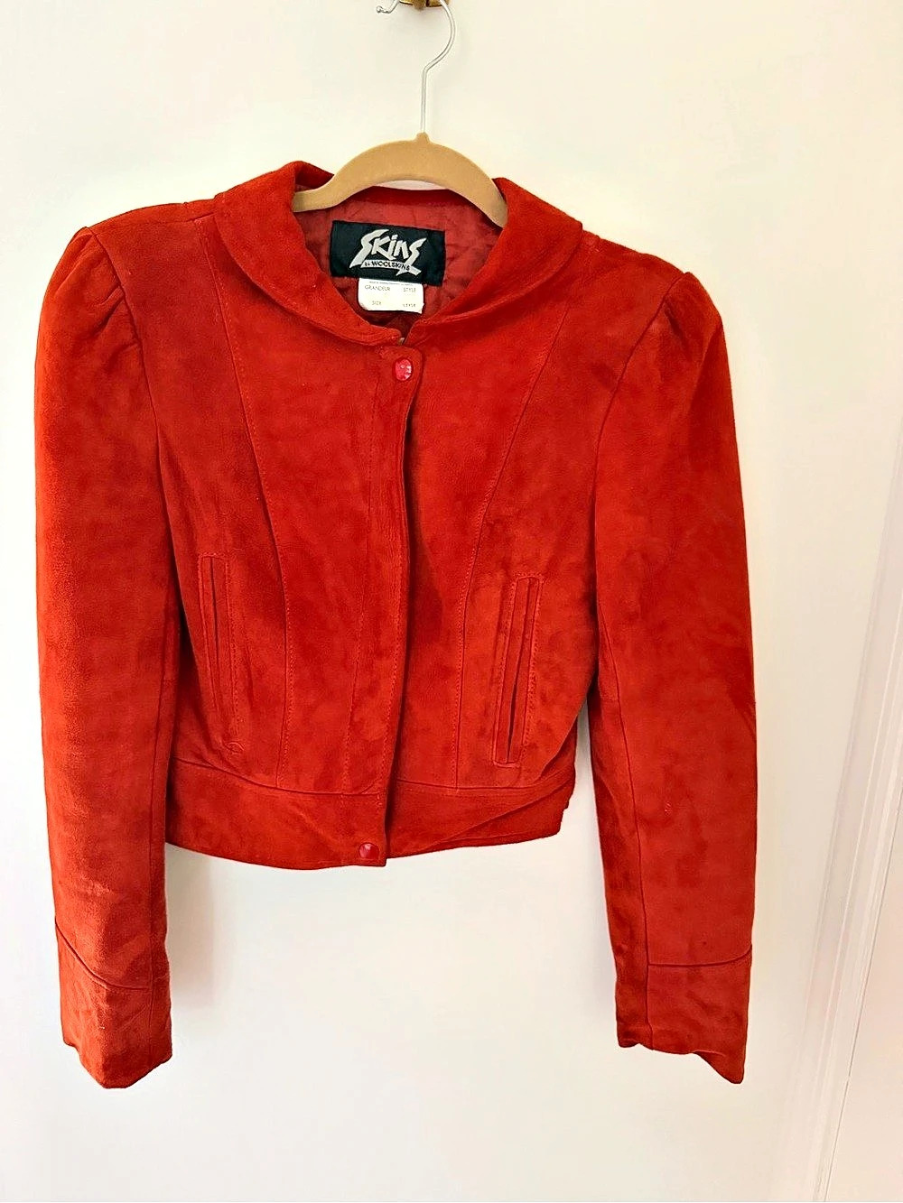 Vintage Red Suede-Style Cropped Jacket Size 8